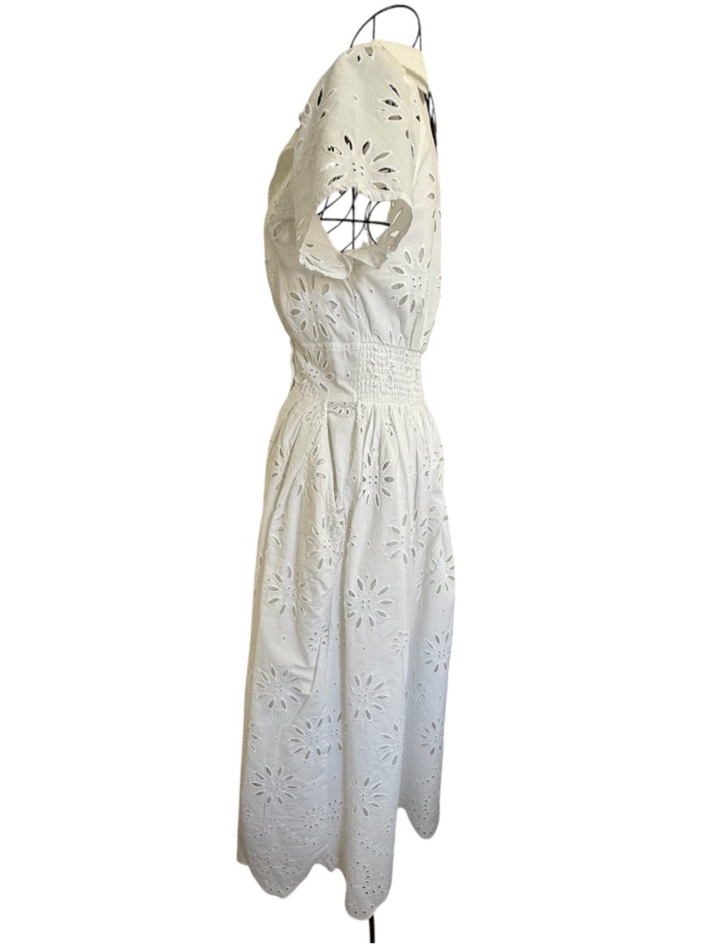 Maeve Anthropologie Eyelet Wrap Midi Dress XS White Cotton Resort Vacation - Picture 4 of 16